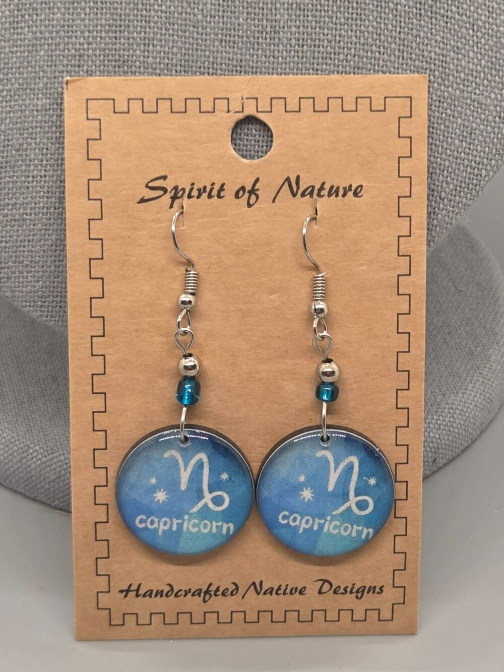 Spirit of Nature Earrings CAPRICORN - Astrological Sign- Round -Blue White